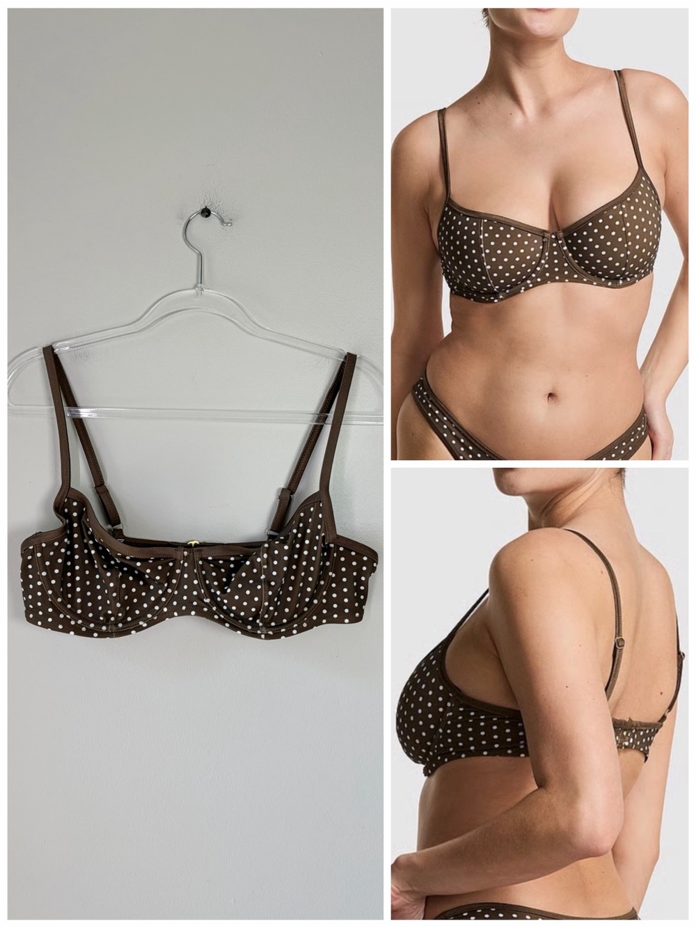 Frankieโs Bikini VS PINK Brown Polka Dot Buttercup Bikini Top Flirty Beach
